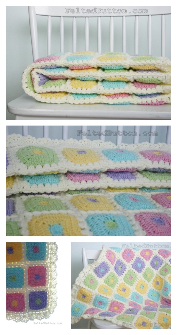 Colorful Puffy Patch Baby Blanket Crochet Pattern 