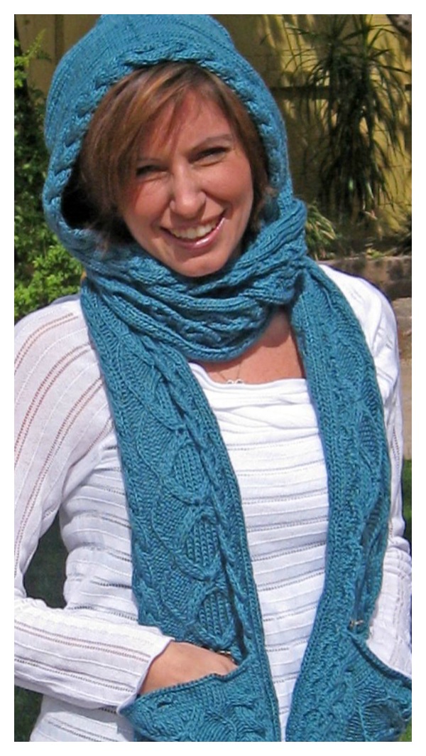Hooded Scarf with Pocket Free Knitting Pattern