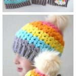 Rainbow Cluster V-Stitch Beanie Hat Free Crochet Pattern