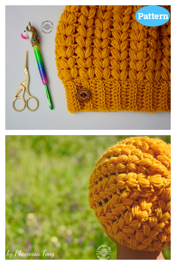 V Puff Stitch Slouch Beanie Crochet Pattern