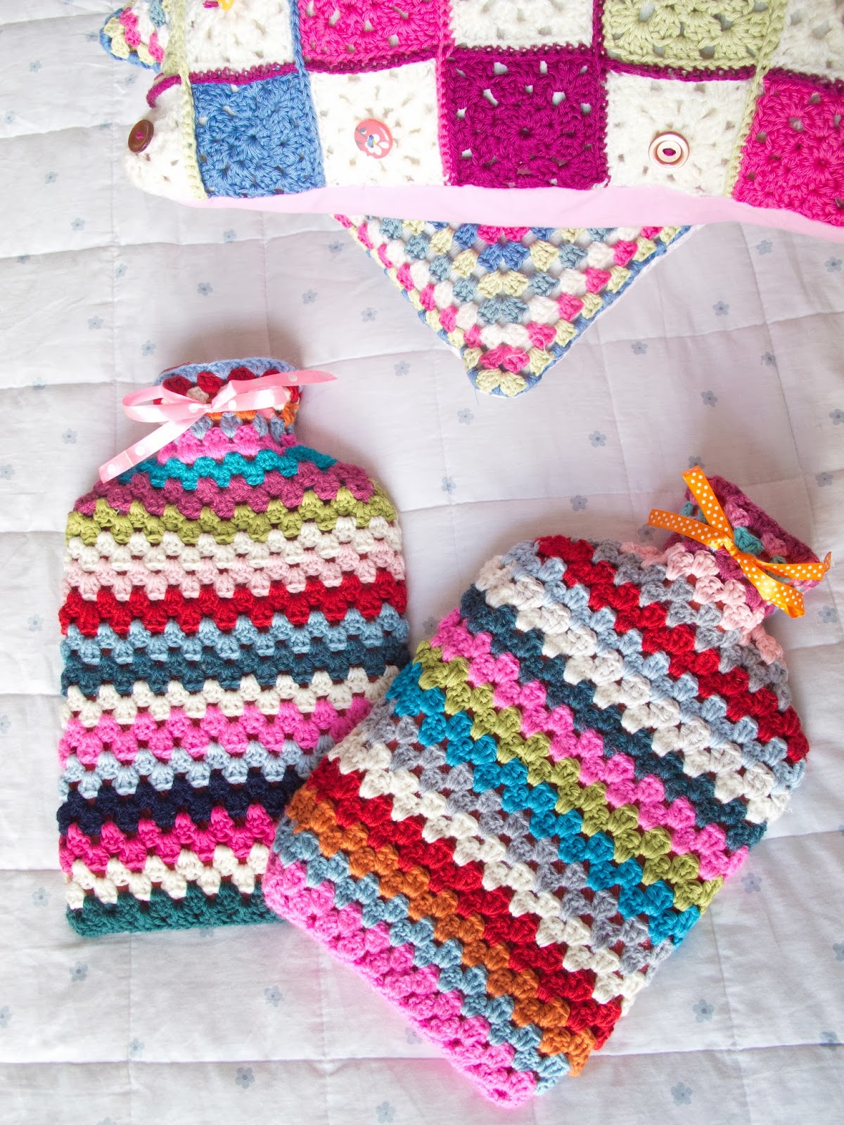 Granny Striped Hot Water Bottle Cosy Free Crochet Pattern