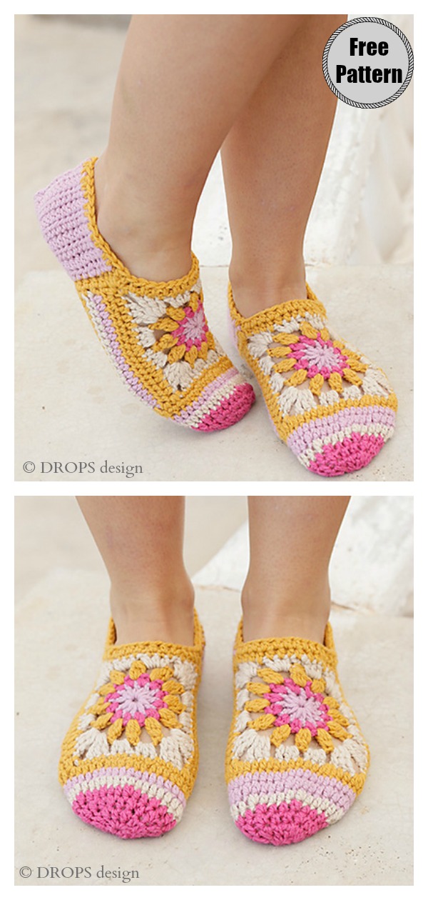 Flower Square Slippers Free Crochet Pattern