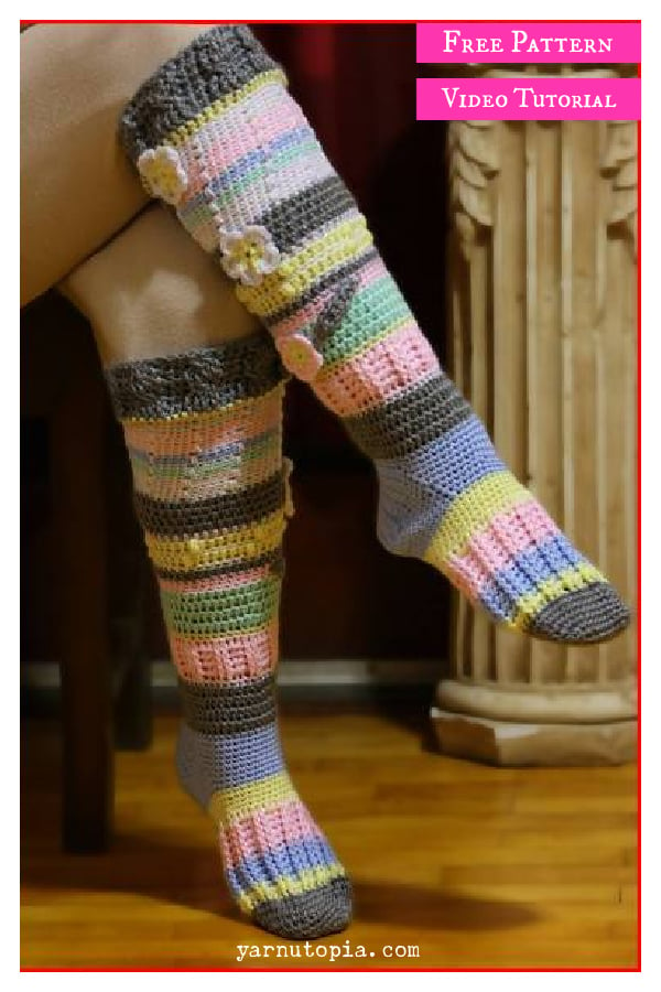 Knee High Socks Free Crochet Pattern and Video Tutorial