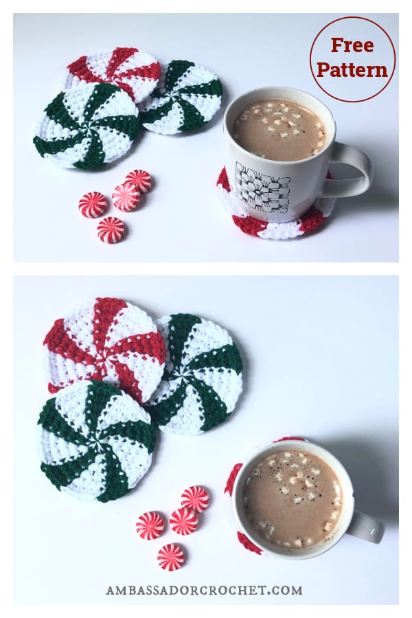 Peppermint Candy Coasters Free Crochet Pattern