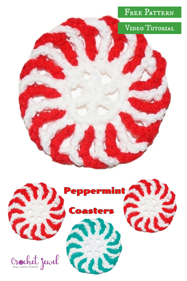 Peppermint Coasters Free Crochet Pattern and Video Tutorial
