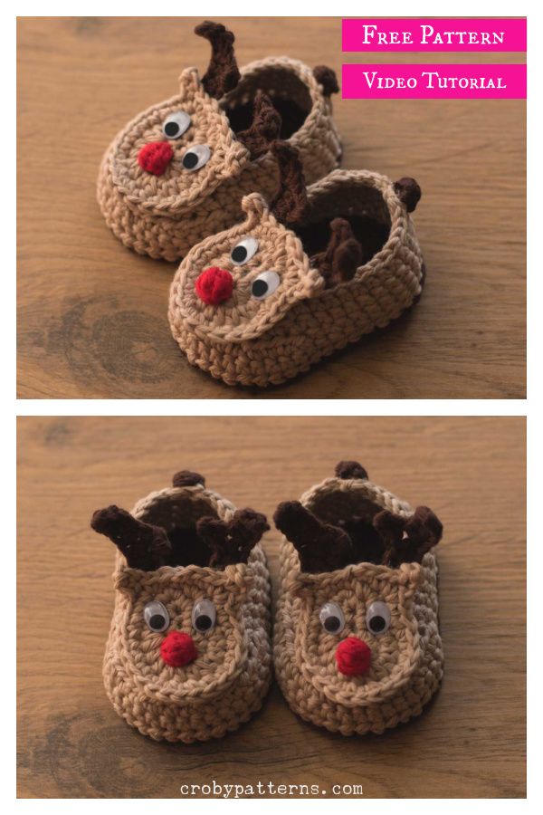 Reindeer Baby Booties Free Crochet Pattern and Video Tutorial 