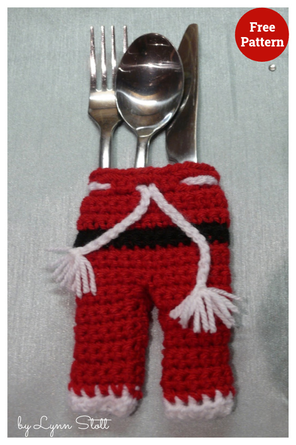 Christmas Santa Pants Cutlery Holder Free Crochet Pattern