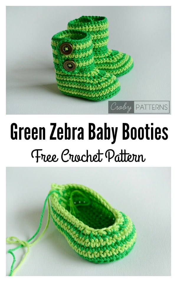Green Zebra Baby Booties Free Crochet Pattern