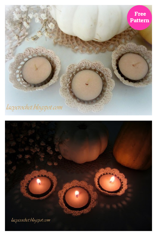 Lace Tealight Candle Holder Free Crochet Pattern 