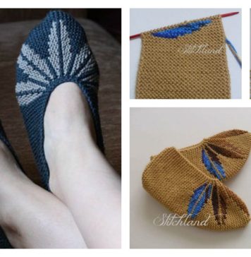 Leaf Motif Slippers Free Knitting Pattern