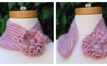 Self-Fastening Flower Scarf Free Knitting Pattern
