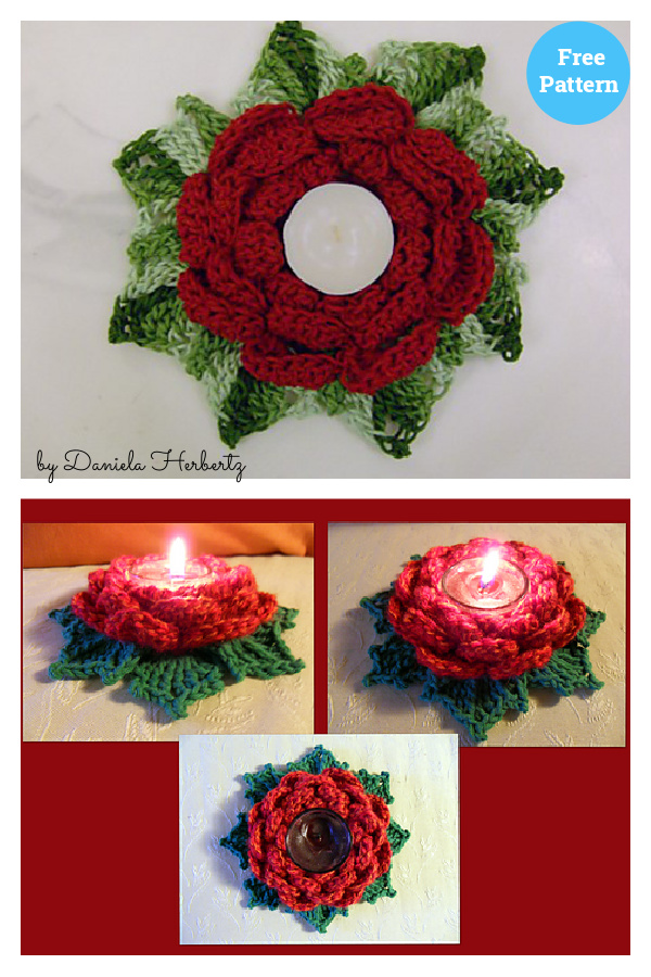 Tealight Rose Candle Holder Free Crochet Pattern 