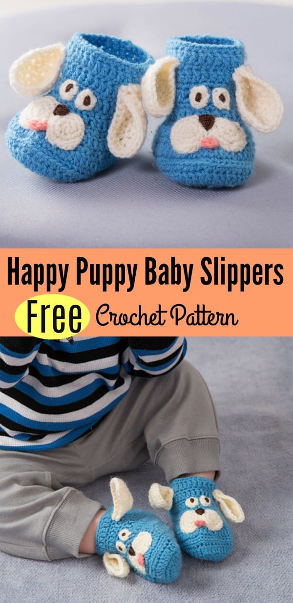 Happy Puppy Baby Slippers Free Crochet Pattern