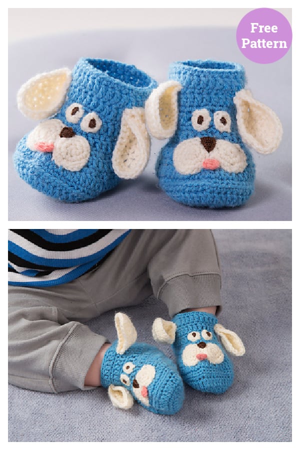 Happy Puppy Baby Slippers Free Crochet Pattern