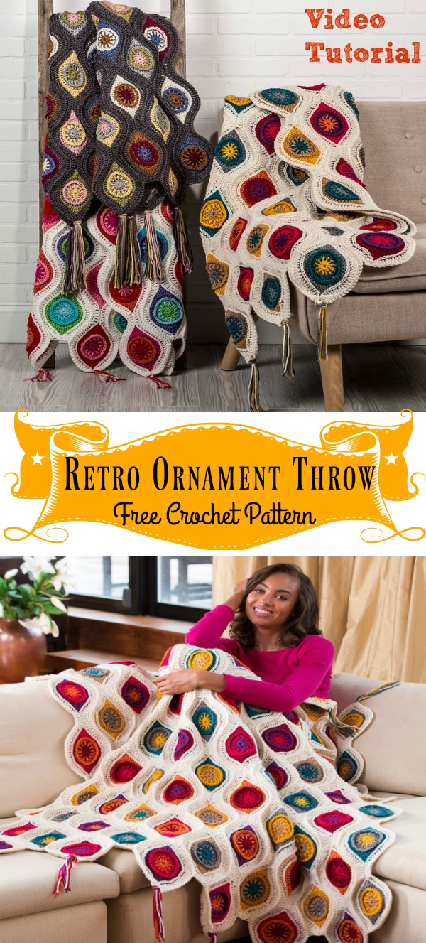Retro Ornament Throw Blanket Free Crochet Pattern and Video Tutorial