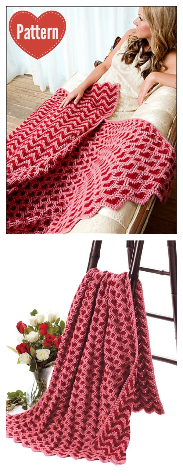 Sweetheart Ripple Afghan Blanket Crochet Pattern