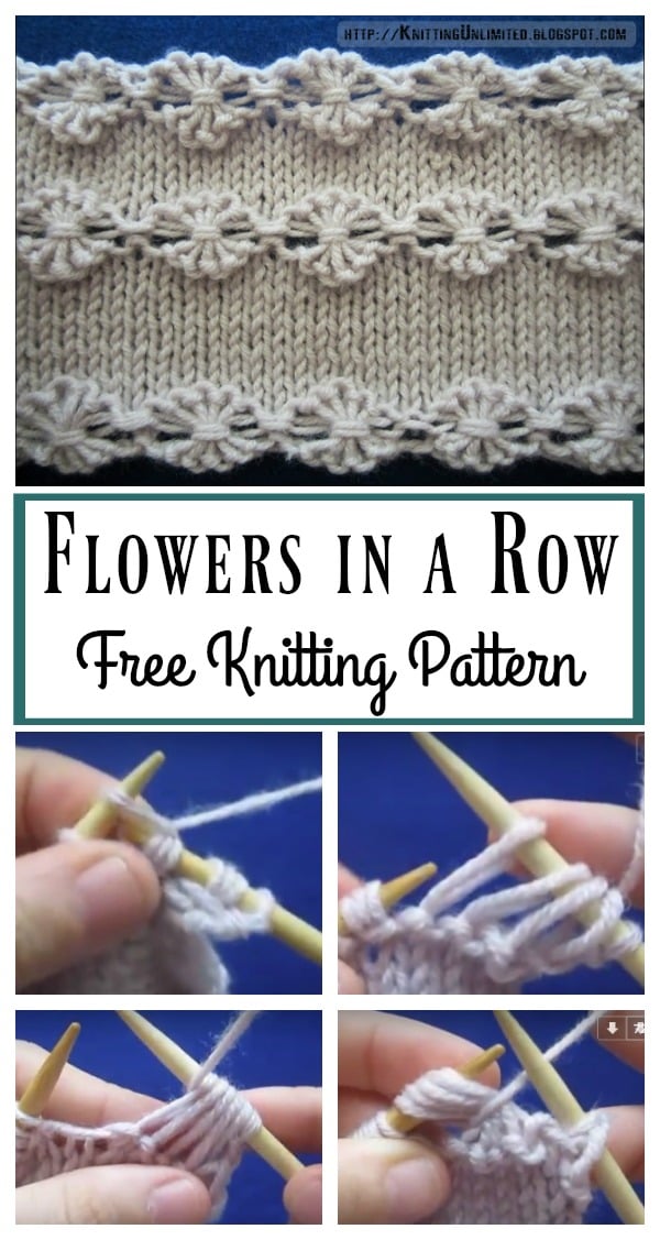 Flowers in a Row Free Knitting Pattern and Video Tutorial