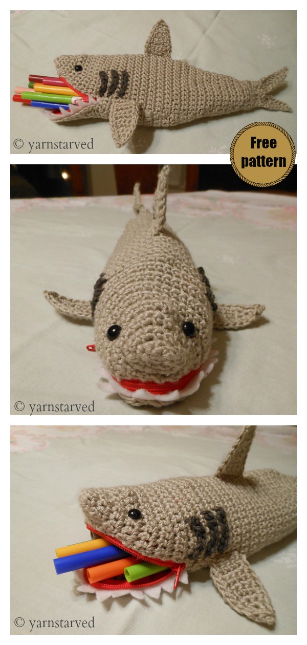 Shark Pencil Case Free Crochet Pattern