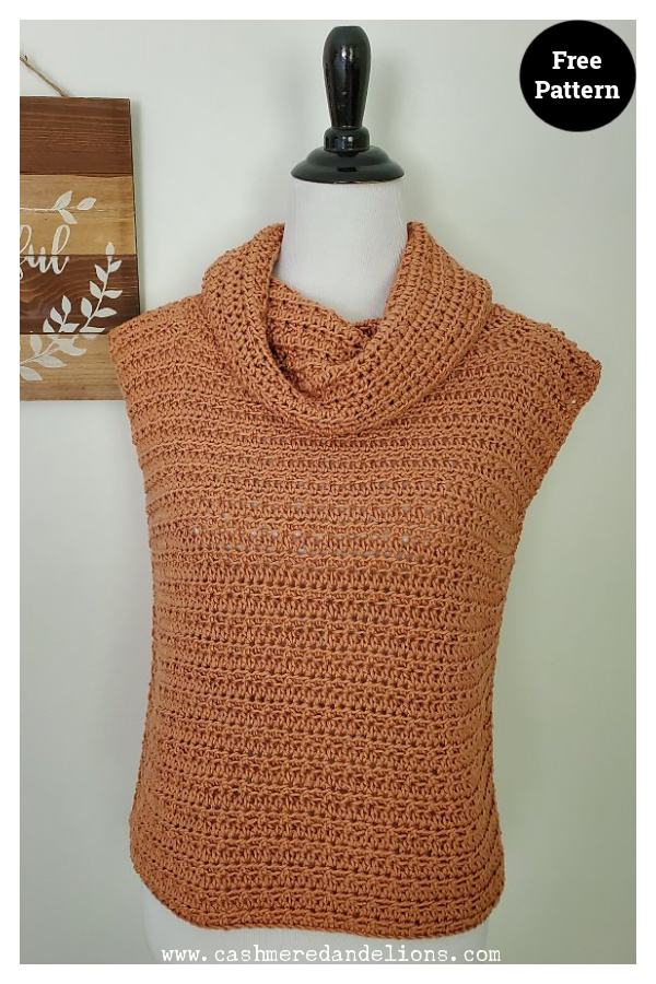 Sleeveless Cowl Neck Sweater Free Crochet Pattern
