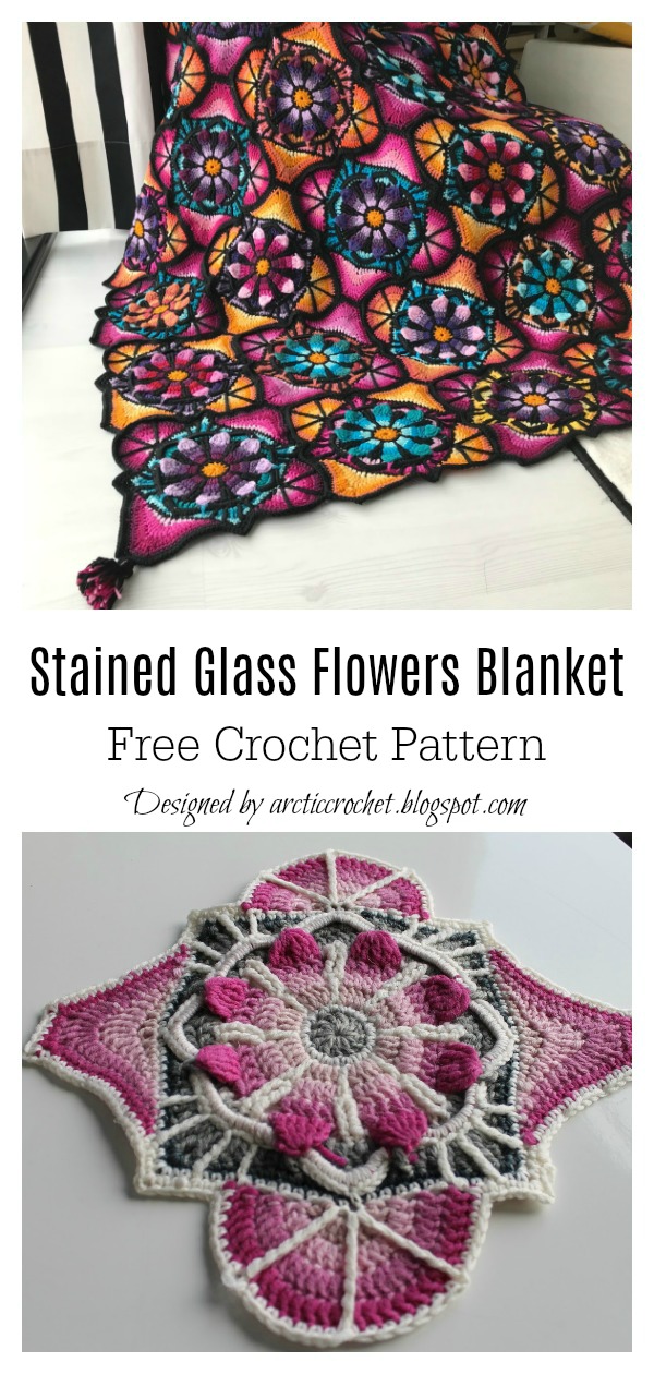 Stained Glass Flowers Afghan Blanket Free Crochet Pattern 