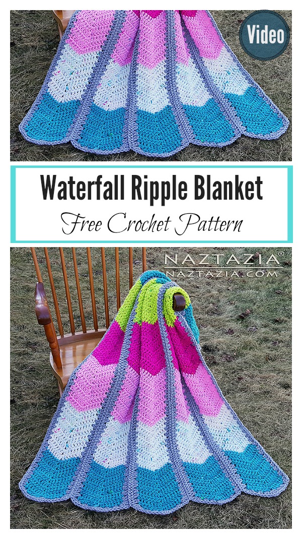 Waterfall Ripple Blanket Free Crochet Pattern and Video Tutorial