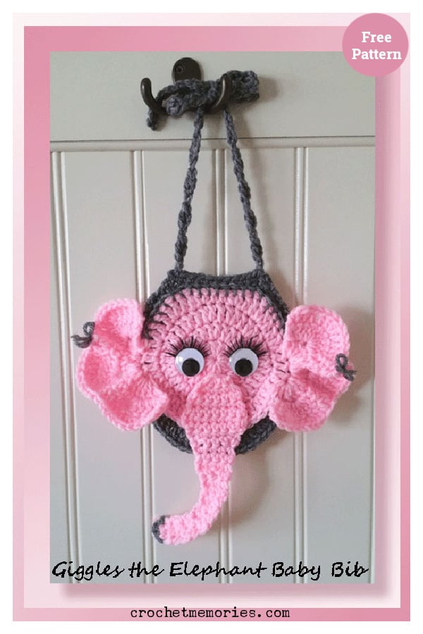 Giggles the Elephant Baby Bib Free Crochet Pattern