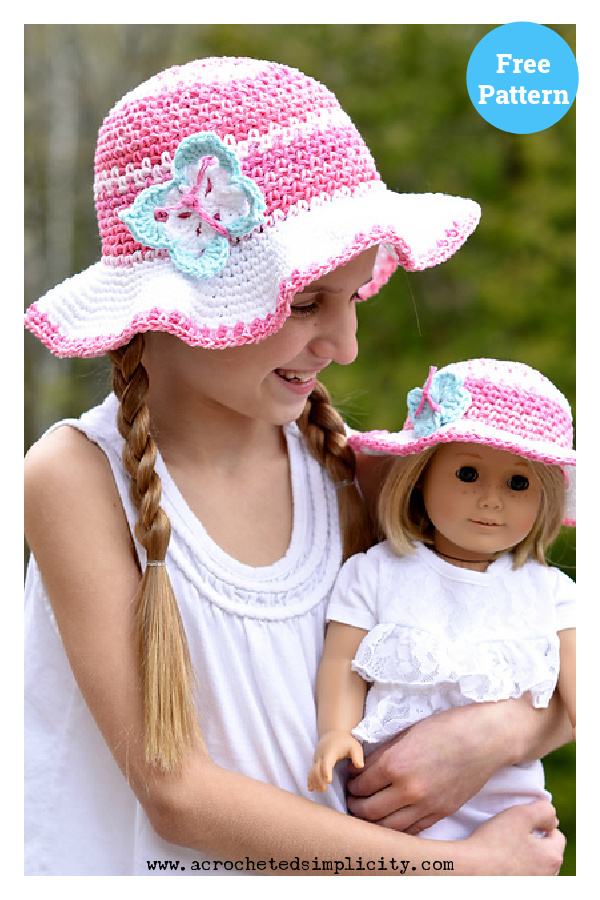 Kids Linen Stitch Sun Hat with Butterfly Free Crochet Pattern