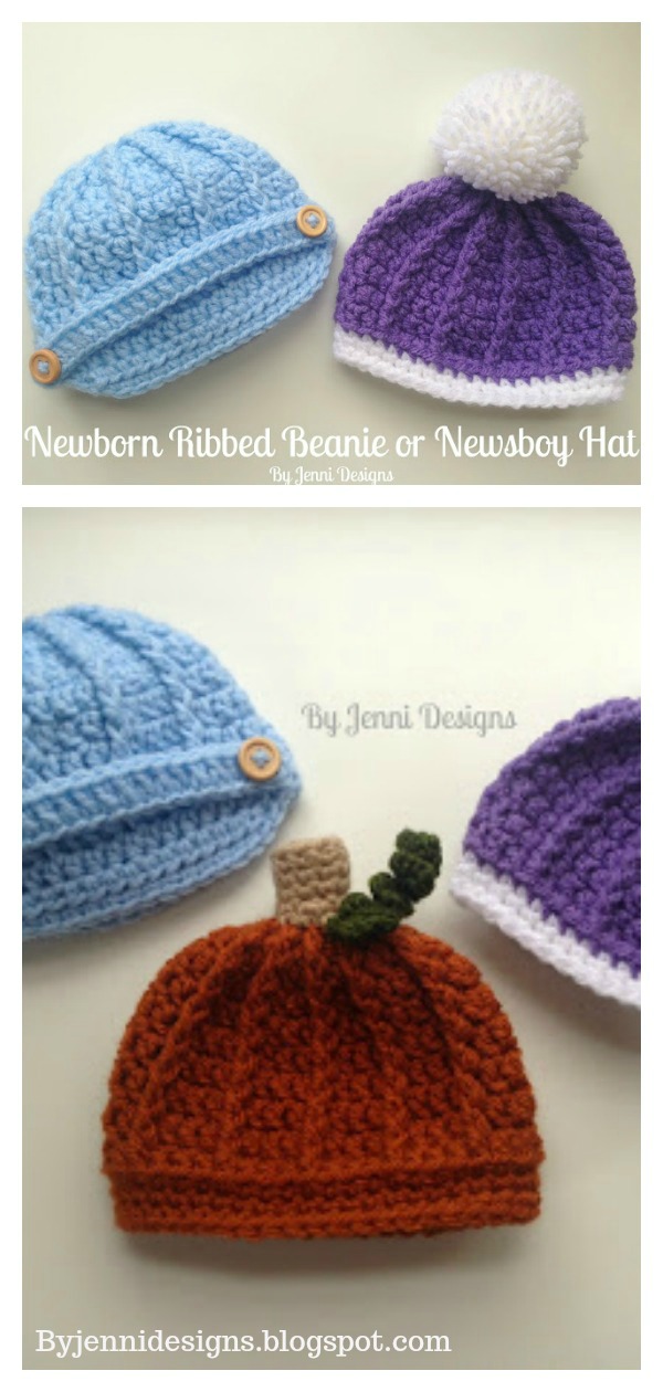 Newborn Ribbed Beanie or Newsboy Hat Free Crochet Pattern