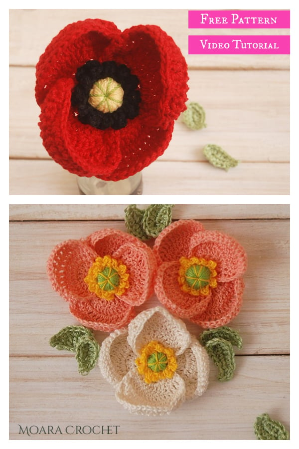 Poppy Flower Free Crochet Pattern and Video Tutorial