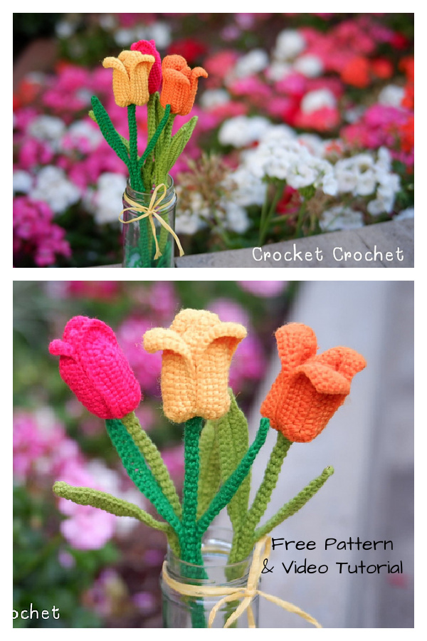 Tulip Flower Free Crochet Pattern and Video Tutorial 