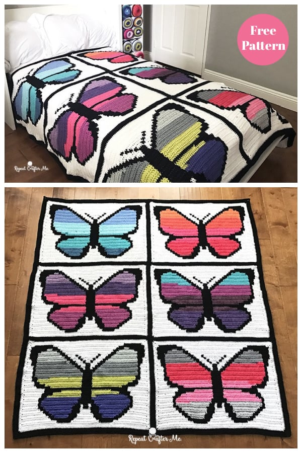 Butterfly Graphgan Afghan Blanket Free Crochet Pattern 