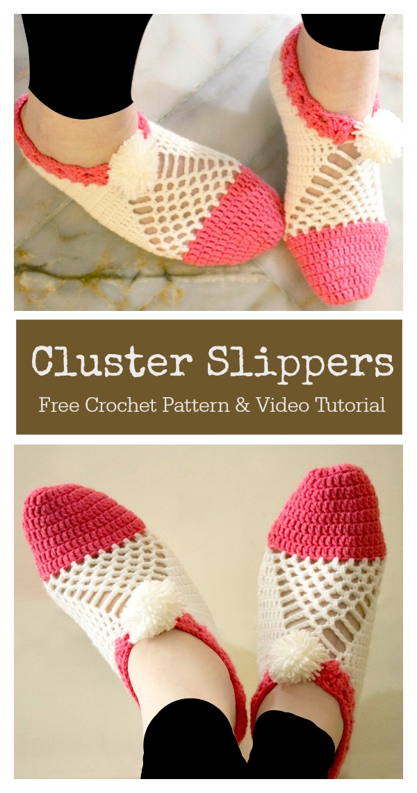 Cluster Slippers Free Crochet Pattern and Video Tutorial