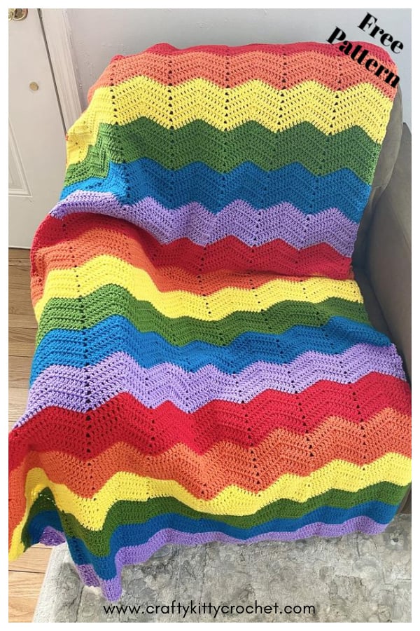 Easy Chevron Afghan Rainbow Blanket Free Crochet Pattern