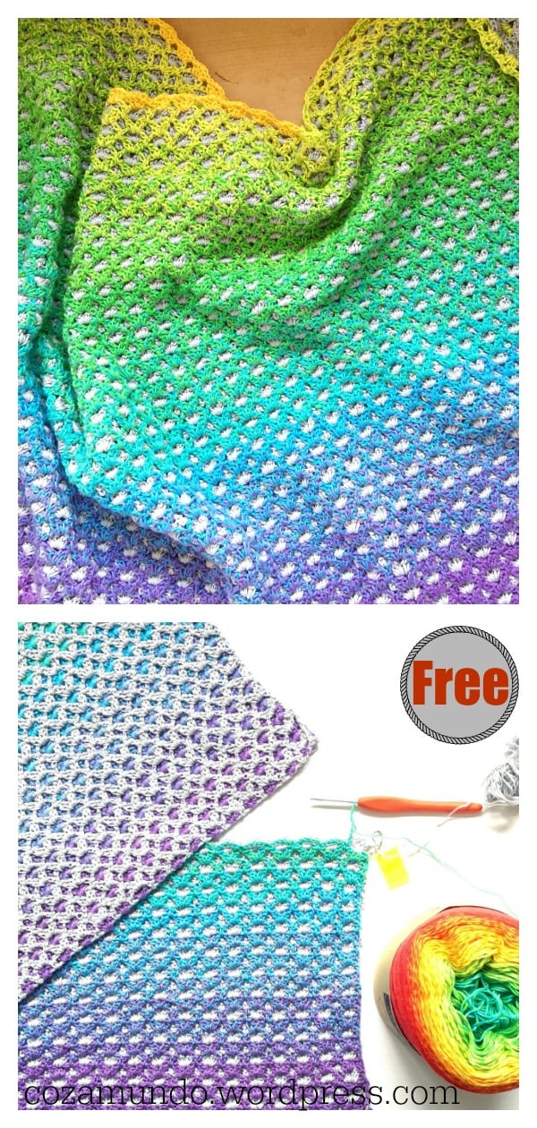 Rainbow Double Sided Baby Shell Blanket Free Crochet Pattern