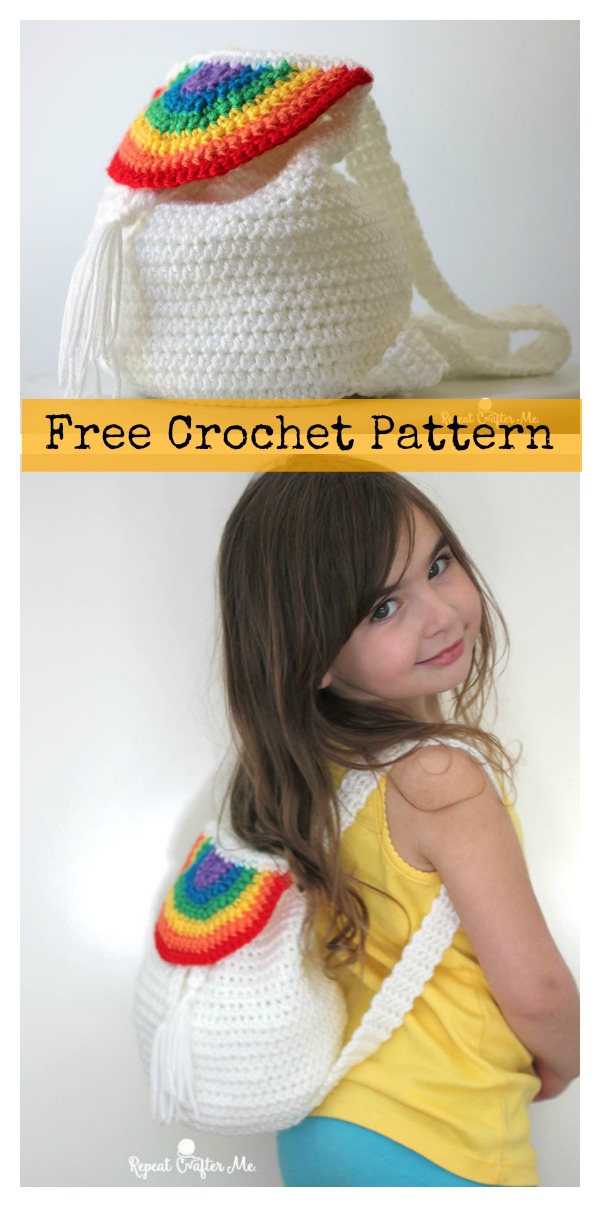 Rainbow Drawstring Backpack Free Crochet Pattern