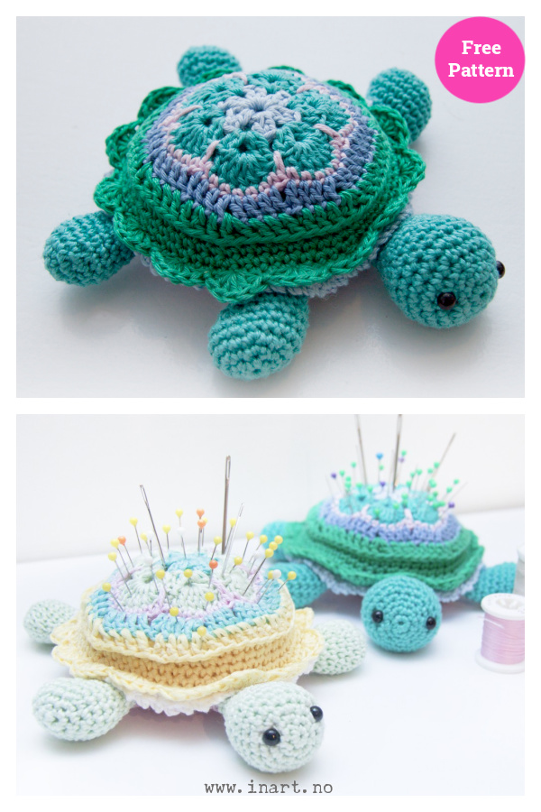 African Flower Turtle Pincushion Free Crochet Pattern
