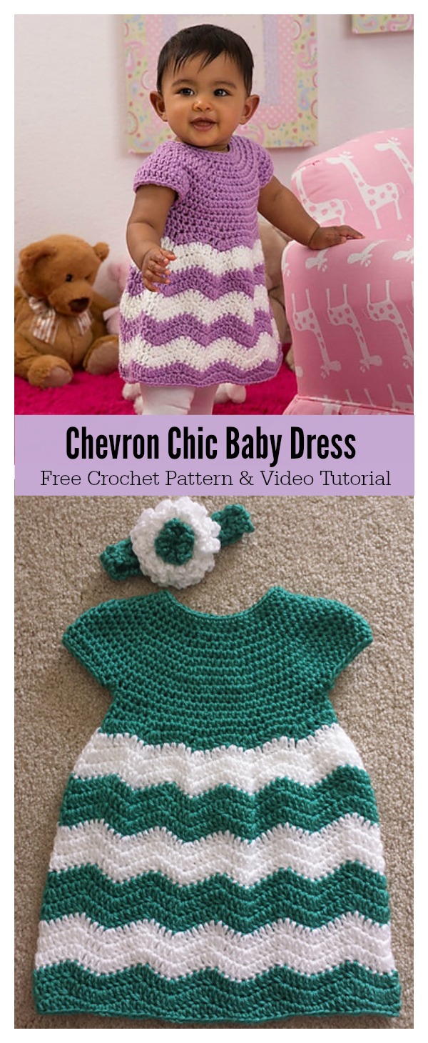 Chevron Chic Baby Dress Free Crochet Pattern and Video Tutorial