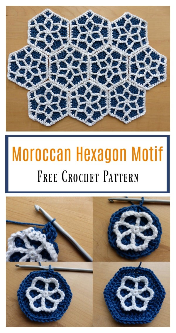 Moroccan Hexagon  Motif  Free Crochet  Pattern