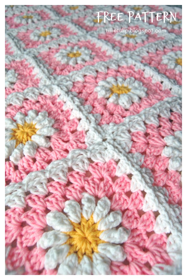 Daisy Granny Square Baby Blanket Free Crochet Pattern 