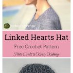 Linked Hearts and Diamonds Messy Bun Beanie Hat Free Crochet Pattern