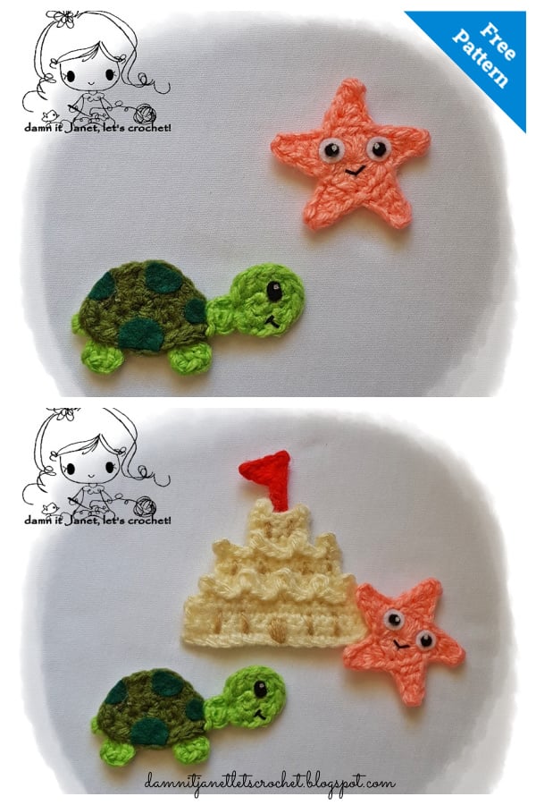 Sea Turtle and Starfish Appliques Free Crochet Pattern