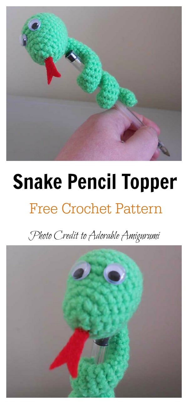 Spike the Snake Amigurumi Pencil Topper Free Crochet Pattern