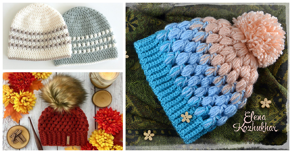 Puff Stitch Crochet Hat Puffy Bubble Beanie
