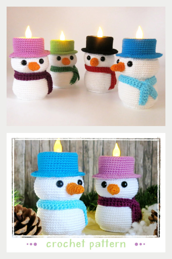 Tealight Holder Snowman Crochet Pattern