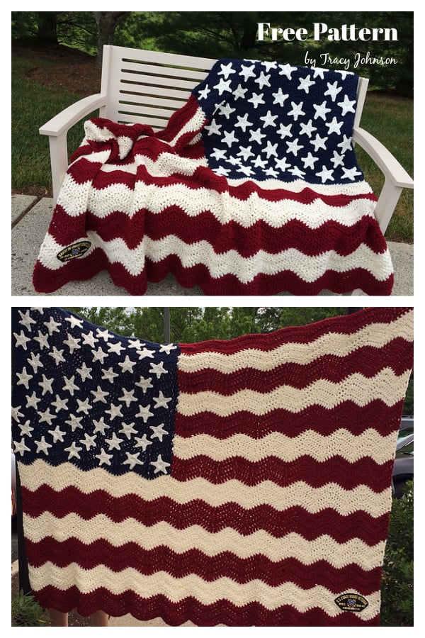 Wavy American Flag Blanket Free Crochet Pattern
