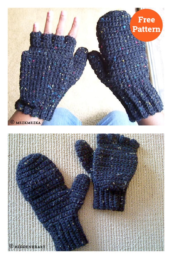 2 in 1 Fingerless Gloves & Mittens Free Crochet Pattern