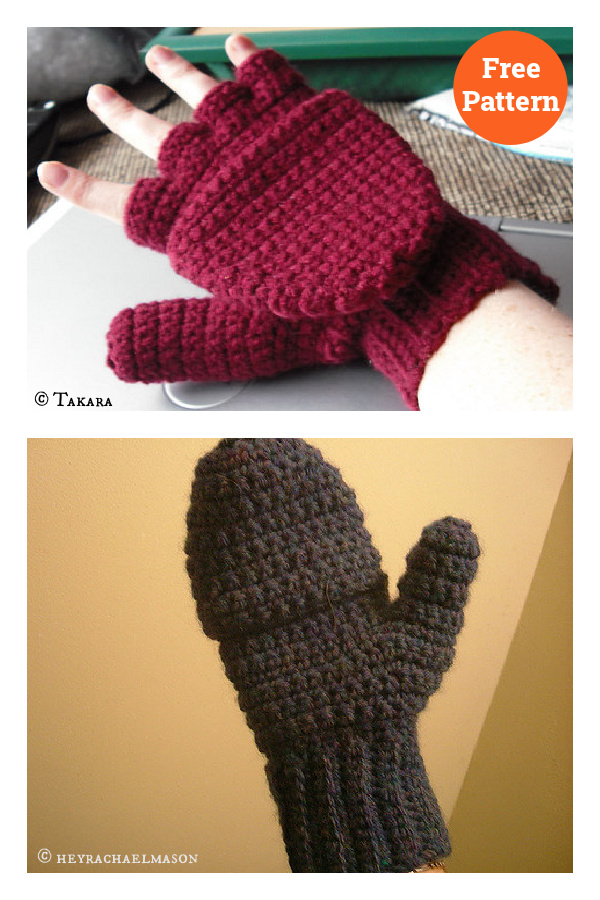 2 in 1 Fingerless Gloves & Mittens Free Crochet Pattern