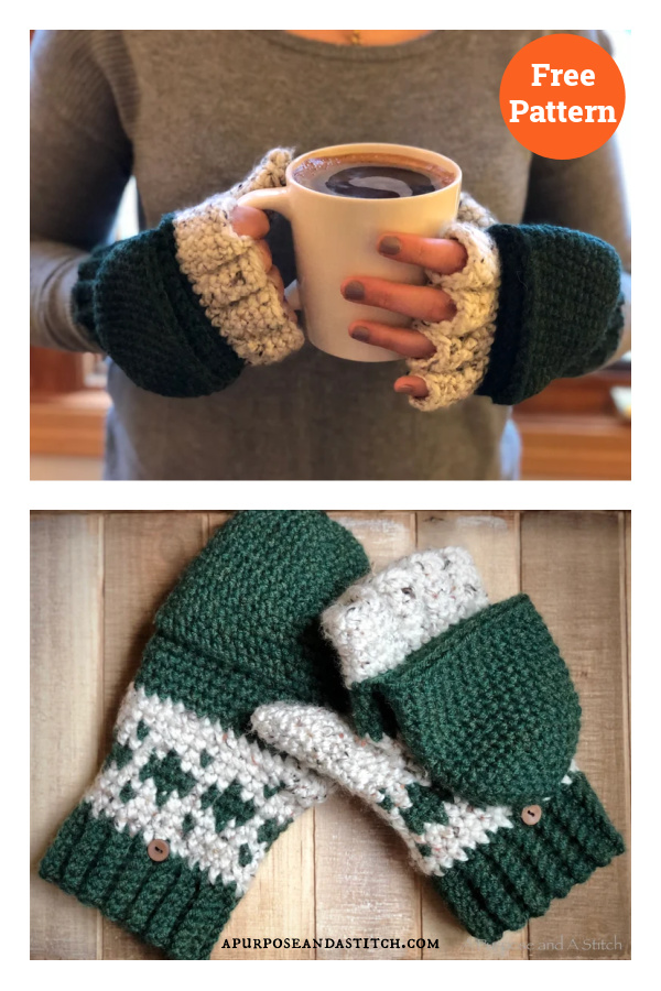 Arroway Glittens Convertible Fingerless Gloves and Mittens Free Knitting Pattern