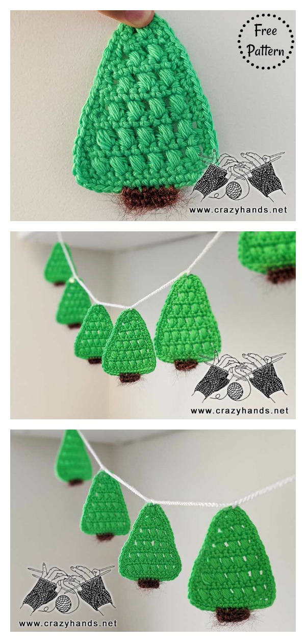Christmas Tree Garland Free Crochet Pattern and Video Tutorial