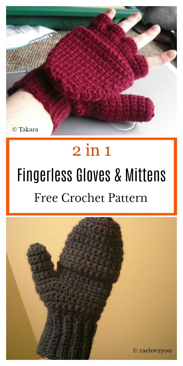 Convertible Fingerless Gloves & Mittens Free Crochet Pattern